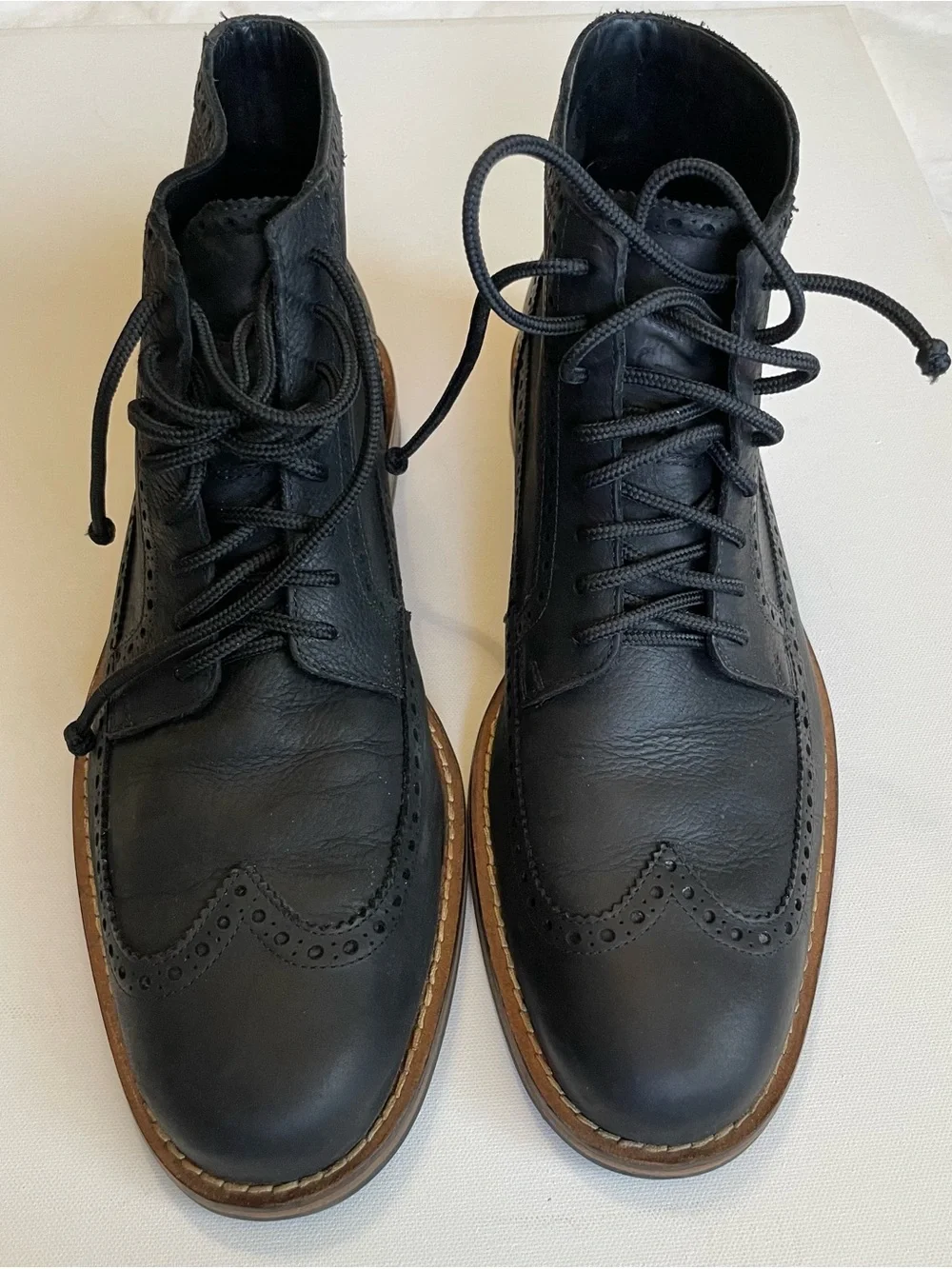 Cole Haan Men's Jayhawk Black Leather Wingtip Lace-Up Boots